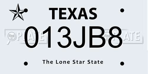 013JB8 Texas License Plate