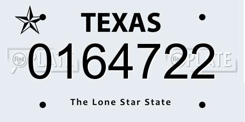 0164722 Texas License Plate