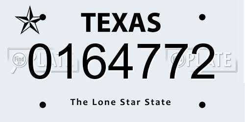 0164772 Texas License Plate
