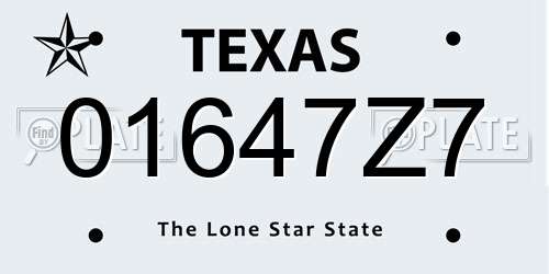 01647Z7 Texas License Plate