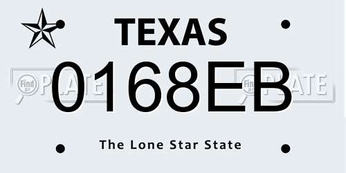 0168EB Texas License Plate
