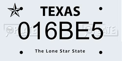 016BE5 Texas License Plate