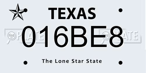 016BE8 Texas License Plate