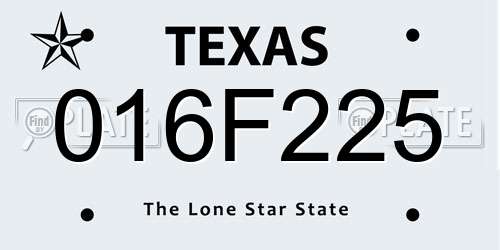 016F225 Texas License Plate