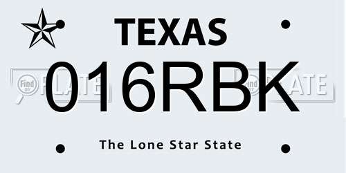016RBK Texas License Plate