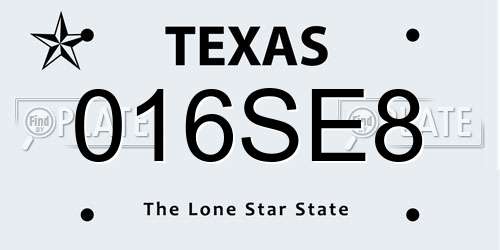 016SE8 Texas License Plate