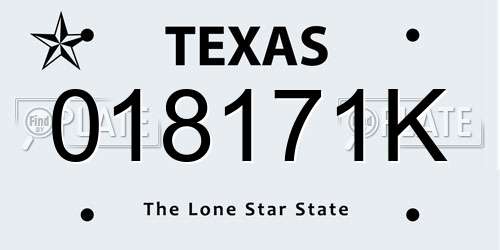 018171K Texas License Plate