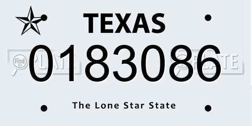 0183086 Texas License Plate