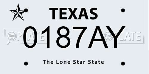 0187AY Texas License Plate