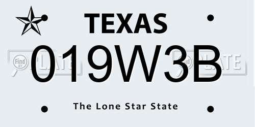 019W3B Texas License Plate