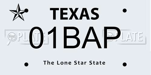 01BAP Texas License Plate