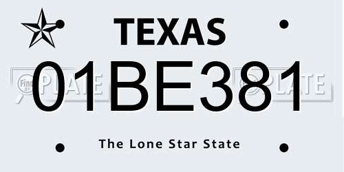 01BE381 Texas License Plate