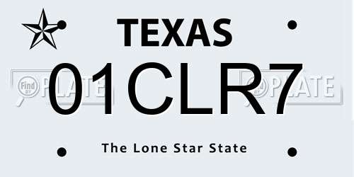01CLR7 Texas License Plate
