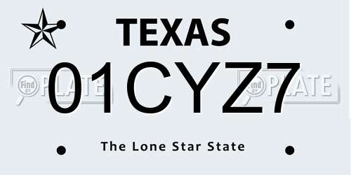01CYZ7 Texas License Plate