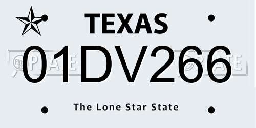 01DV266 Texas License Plate