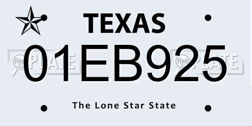 01EB925 Texas License Plate
