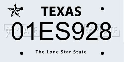 01ES928 Texas License Plate