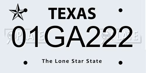 01GA222 Texas License Plate