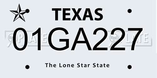 01GA227 Texas License Plate