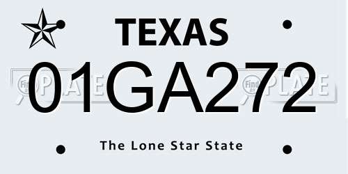 01GA272 Texas License Plate