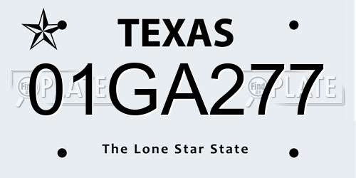 01GA277 Texas License Plate
