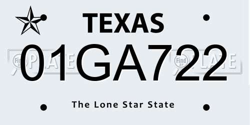 01GA722 Texas License Plate