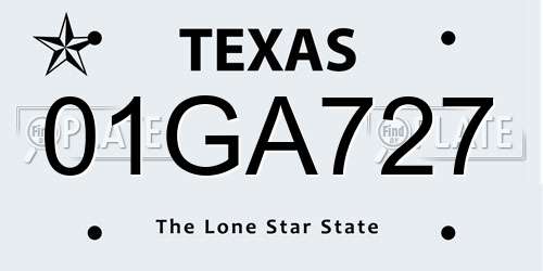 01GA727 Texas License Plate