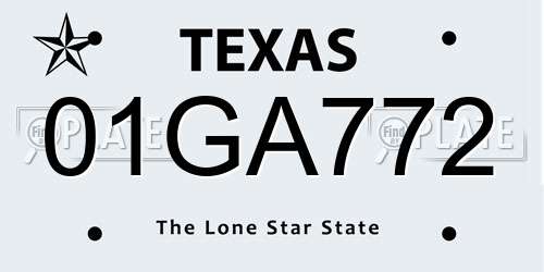 01GA772 Texas License Plate