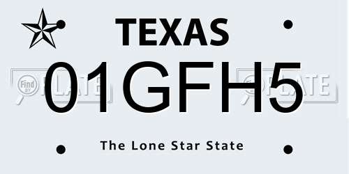 01GFH5 Texas License Plate