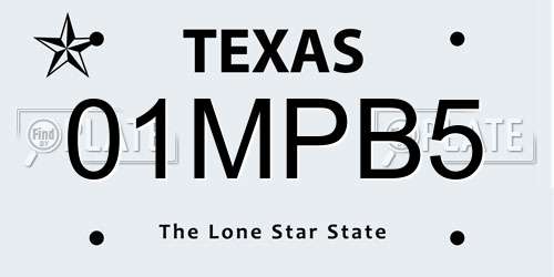01MPB5 Texas License Plate