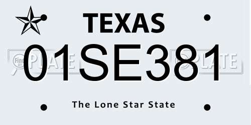 01SE381 Texas License Plate