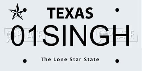 01SINGH Texas License Plate