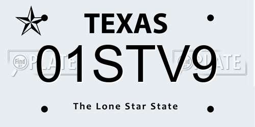 01STV9 Texas License Plate