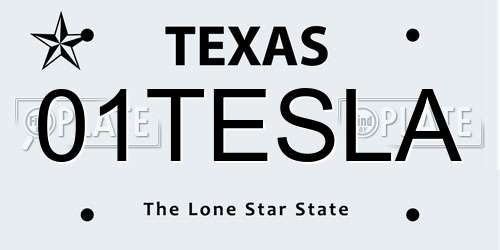 01TESLA Texas License Plate