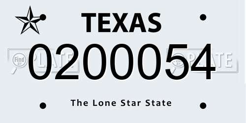 0200054 Texas License Plate