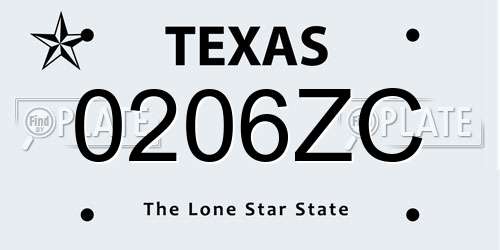 0206ZC Texas License Plate