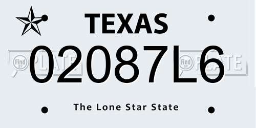 02087L6 Texas License Plate