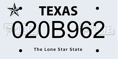020B962 Texas License Plate