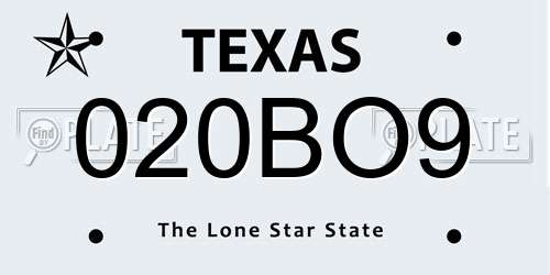 020BO9 Texas License Plate