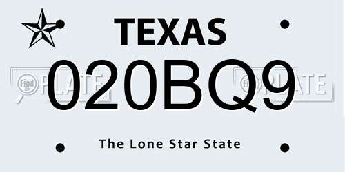 020BQ9 Texas License Plate