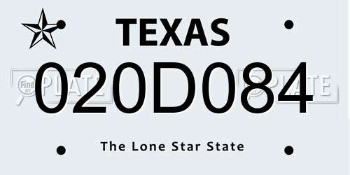 020D084 Texas License Plate