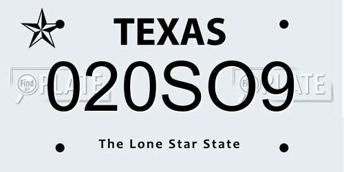 020SO9 Texas License Plate