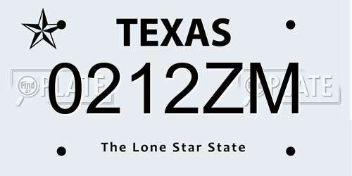 0212ZM Texas License Plate