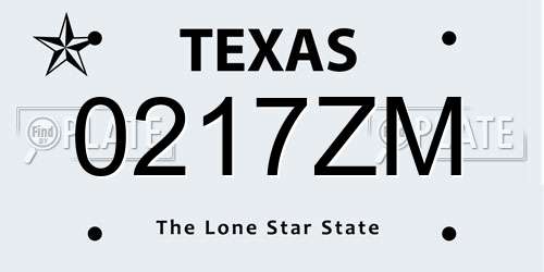 0217ZM Texas License Plate