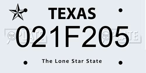 021F205 Texas License Plate