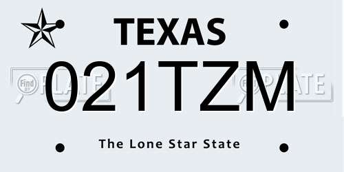 021TZM Texas License Plate