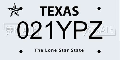 021YPZ Texas License Plate