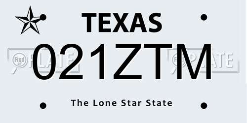 021ZTM Texas License Plate