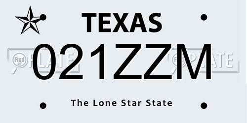 021ZZM Texas License Plate