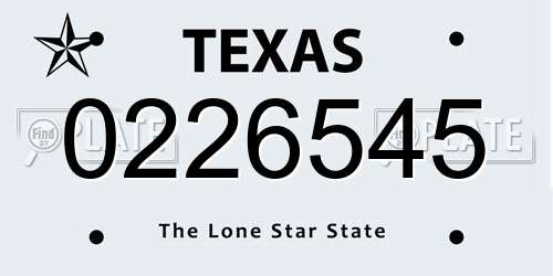 0226545 Texas License Plate